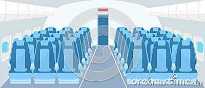 Inside airplane design. Passenger airplane seats, Blue airplane seats Vector Illustration