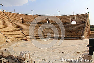 Inside the Amphitheater in Caesarea Maritima National Park Stock Photo