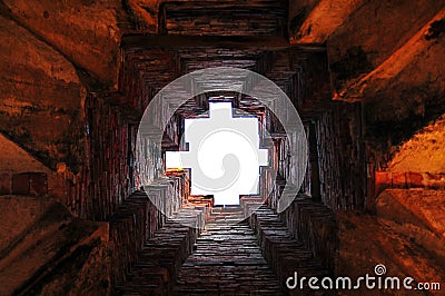 Inside ancient tower in Ayutthaya architect Stock Photo