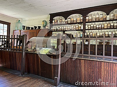 Inside the 1800 Apothecary in Spring Mill State Park Editorial Stock Photo