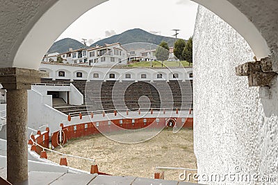 Inside arc view of guatavita`s town bullring at sunny morning. Architecture and landmark concept Editorial Stock Photo