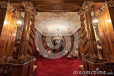 Inside architectural detail of Peles Castle from Romania, also known as Royal Palace Editorial Stock Photo