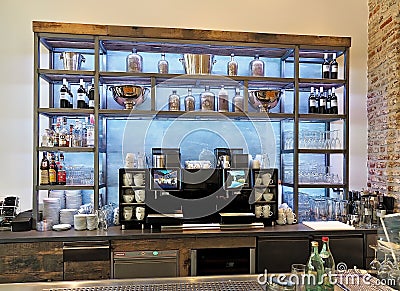 Inside bar with bottles and drinks Editorial Stock Photo