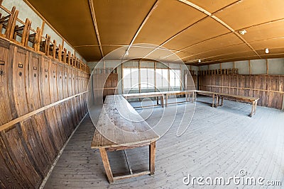 Inside of barracks from Dachau concentration camp Editorial Stock Photo