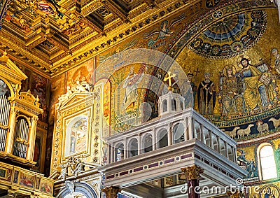 Inside the Basilica of Santa Maria in Trastevere in Rome Editorial Stock Photo