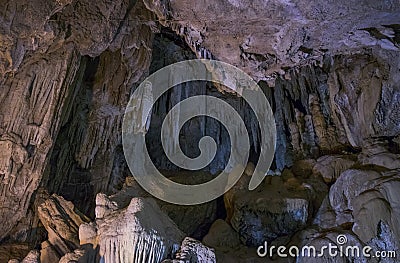 Inside the big ancient cave in Krabi province, Thailand. Stock Photo