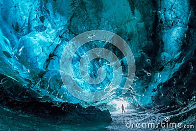 Inside a blue ice cave in Iceland Stock Photo