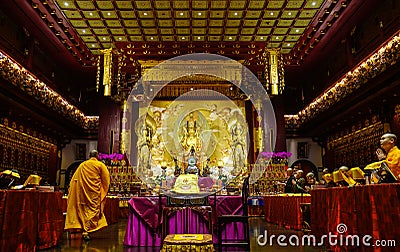 Inside of Buddhist pagoda in Singapore Editorial Stock Photo
