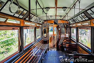 Inside the cabine of an old tram Stock Photo