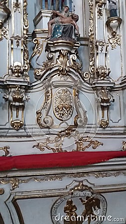 Inside a Carmelite order church. Ouro Preto, Minas Gerais, Brazil . Portuguese late Baroque, Rococo style Editorial Stock Photo