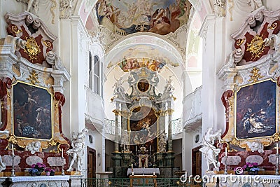 Palace Church St. Marien, Island Mainau, altar of baroque castle church Editorial Stock Photo