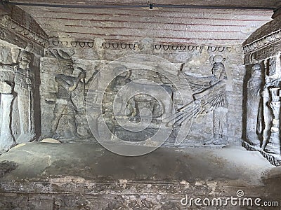 Inside catacombs of Kom El Shoqafa Stock Photo