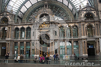 Inside the central train station in Antwerp Editorial Stock Photo