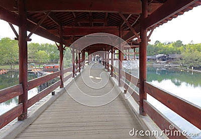 Inside the Chinese Song dynasty covered bridge in wuyuan county, adobe rgb Editorial Stock Photo