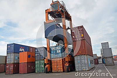 Inside of chittagong port yard and container handling from ship.loading unloading photographs. Editorial Stock Photo