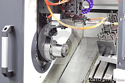 inside CNC lathe machine Stock Photo