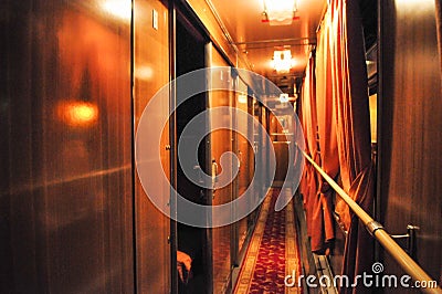 Inside of corridor in an old Train Stock Photo