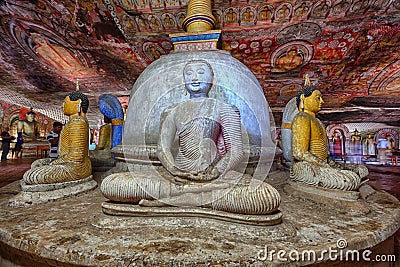 Inside of Dambulla cave temple. A lot statues of Buddha Editorial Stock Photo