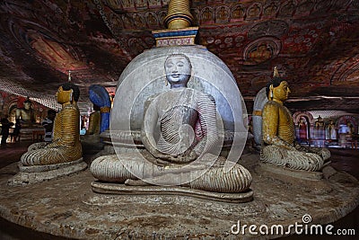 Inside of Dambulla cave temple. A lot statues of Buddha Editorial Stock Photo