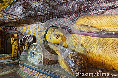 Inside of Dambulla cave temple. Various statues of Buddha Editorial Stock Photo