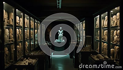 Inside the dark chapel, a famous statue of God stands illuminated Stock Photo