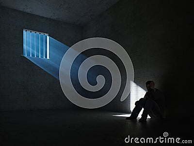 Inside a dark prison cell Stock Photo