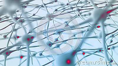 Inside, data processing. Brain under microscope 3D illustration. Neural connections, neural network Cartoon Illustration