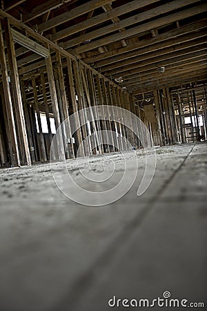 Inside destructed house Stock Photo