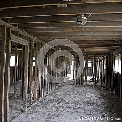 Inside destructed house Stock Photo