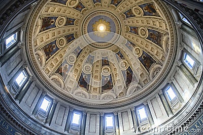 The inside of the dome of Frederiks Kirke Church or Marble Church Marmorkirken in Copenhagen, Denmark. February 2020 Editorial Stock Photo