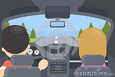 Inside driving car. Vector Illustration