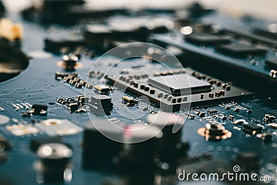 Inside of electronic device. Digital and computer repair concept. Modern electronic components concept. Stock Photo