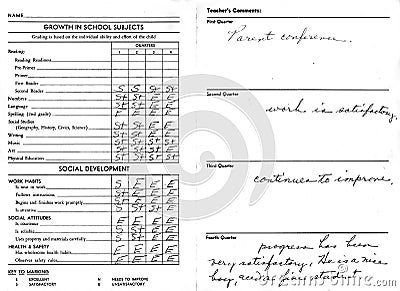 1956 elementary school report card Stock Photo