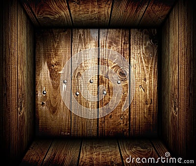 Inside an empty wooden crate. Wood box Stock Photo