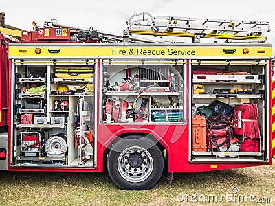 Inside the fire engine, fire truck Stock Photo