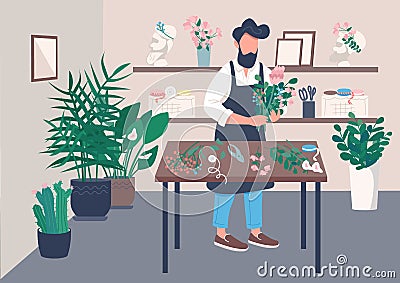 Inside flower shop flat color vector illustration Vector Illustration