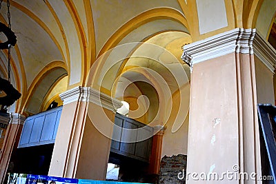 Inside the fortified medieval saxon church in the village Veseud, Zied , Transylvania,Romania Stock Photo