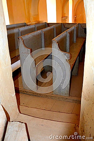 Inside the fortified medieval saxon church in the village Veseud, Zied , Transylvania,Romania Stock Photo