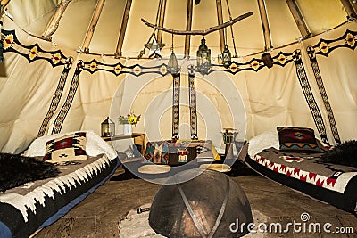 The inside of a Glamping Teepee Stock Photo