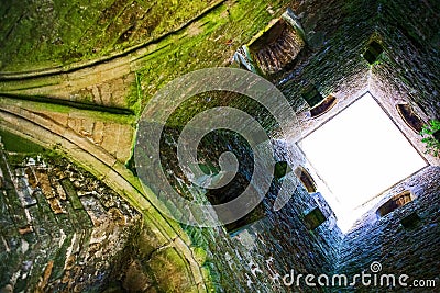 Inside the Glastonbury Tor tower on the Glastonbury Hill Stock Photo