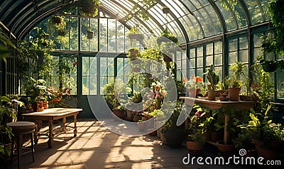 inside a greenhouse plant and interior, ai generative Stock Photo