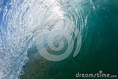 Inside Hollow Ocean Blue Wave Crashing Swimming Stock Photo