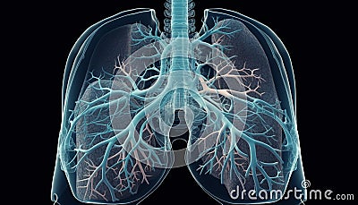 Inside the human respiratory system, inhaling oxygen generated by AI Stock Photo