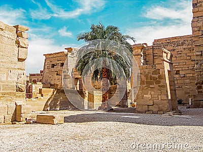 Inside the impressive temple ruins at Deir el-Shelwit near to Luxor, Egypt Stock Photo