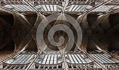 Inside Interior of St. Vitus Cathedral in Prague Castle, Czech Republic. Editorial Stock Photo