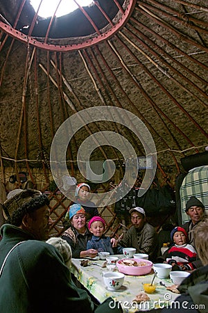 Inside of the Kirghiz shepherd's house - yurt Editorial Stock Photo