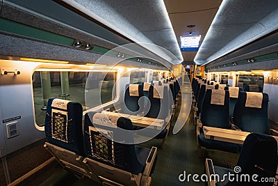 Inside KTX trains at Seoul Station during night time in Seoul , South Korea : 9 February 2023 Editorial Stock Photo