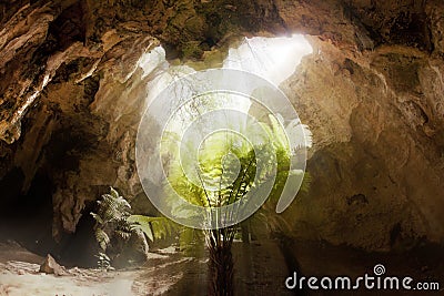 Inside a limestone cave Stock Photo