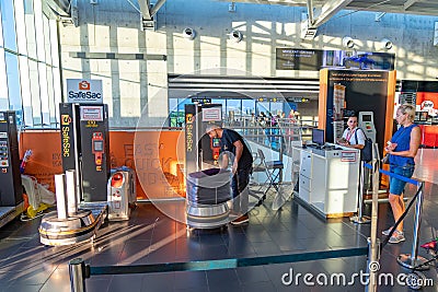 inside the lobby of Larnaca airport on a busy day with passengers. September 2023. Editorial Stock Photo