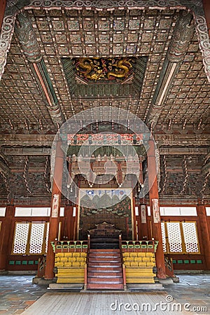 Inside the main hall of Deoksugung Palace in Seoul Stock Photo